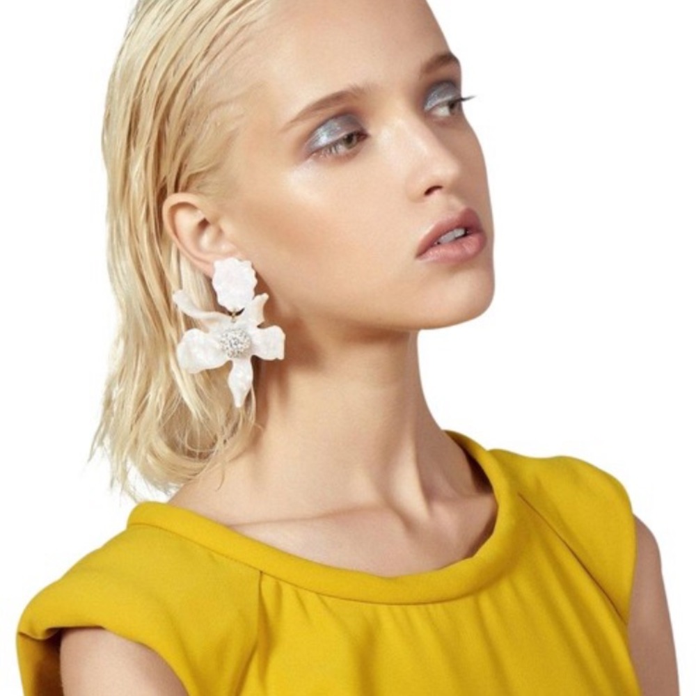Lela Sadoughi Crystal Lily Earrings in White Mother of Pearl